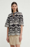 Bruuns Bazaar bluza din bumbac ArvensisBBLarin shirt femei, culoarea negru, cu imprimeu, BBW3921