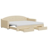 Cumpara ieftin Pat de zi cu extensie si sertare, crem, 90x200 cm, textil
