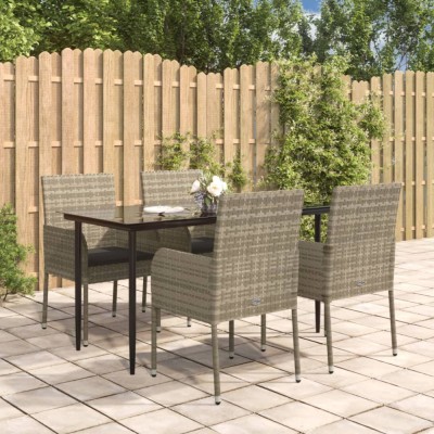 vidaXL Set mobilier grădină cu perne, 5 piese, negru și gri, poliratan 3185151 foto