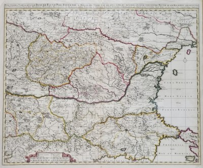 Danubii Fluvii pars Inferior, Valahia, Moldavia, Basarabia, Harta Partea inferioara a Dunarii - Gravura, Amsterdam, cca. 1690 foto