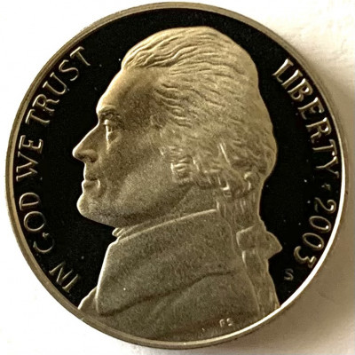 AMERICA 5 CENTS 2003 PROOF LITERA S,(Monticello - Thomas Jefferson.) foto