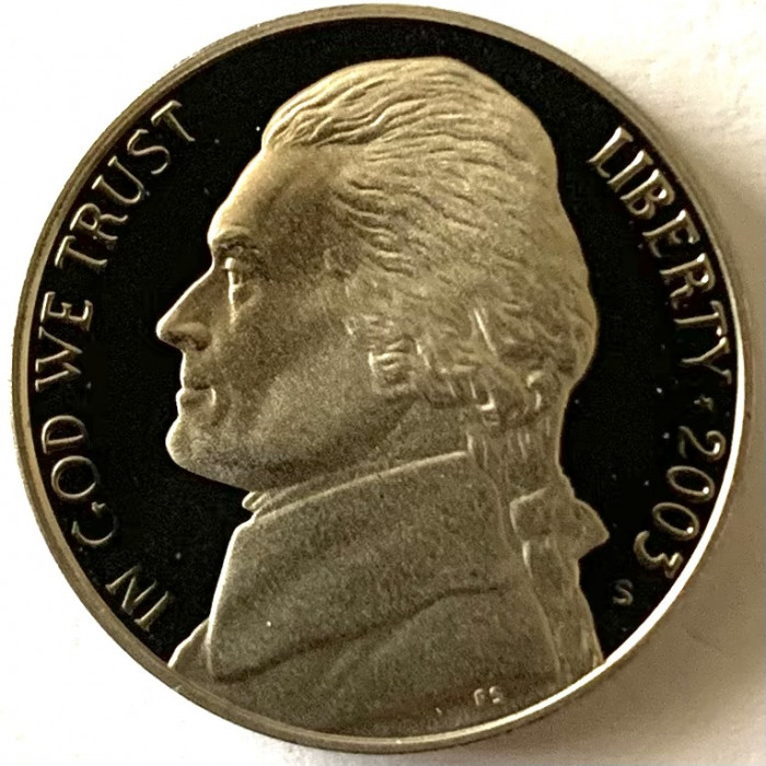 AMERICA 5 CENTS 2003 PROOF LITERA S,(Monticello - Thomas Jefferson.)