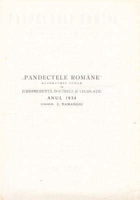 AS - PANDECTELE ROMANE 1934, JURISPRUDENTA, DOCTRINA, LEGISLATIE foto