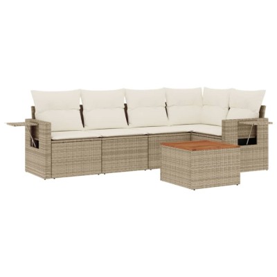 Set canapele de gradina cu perne, 6 piese, bej, poliratan foto