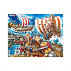 Puzzle maxi Atacul vikingilor, orientare tip vedere, 65 de piese, Larsen EduKinder World