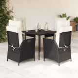 VidaXL Set mobilier de grădină cu perne, 5 piese, negru, poliratan