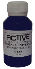 Cerneala refill Universala ACTIVE, 100 ml, CYAN / Albastru, compatibila cu cartuse inkjet HP, Lexmark, Canon