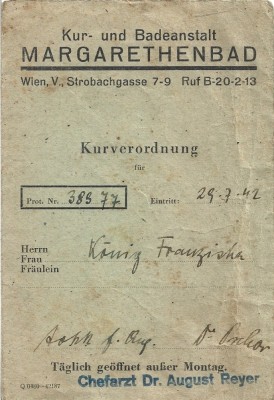 A3685N Kurverordnung, Kur und Badeanstalt MagarethenBad, Wien, 1942 foto