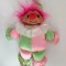 Trol claun marca DAM Denmark 1985, 28 cm, plastic si material textil umplut