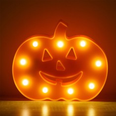 Decor Halloween, Dovleac LED, Plastic, Portocaliu, 9 Becuri, 24.5x3x21cm, Funcționare pe Baterii