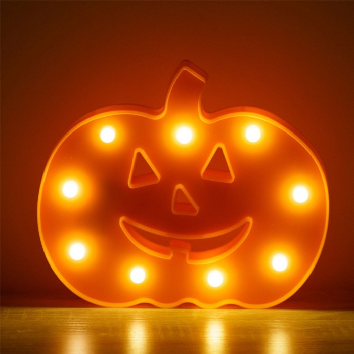 Decor Halloween, Dovleac LED, Plastic, Portocaliu, 9 Becuri, 24.5x3x21cm, Funcționare pe Baterii