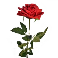 Floare Artificială Trandafir, 75cm, Roșu, Picături de Rouă