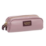 Penar ExclusivPencil pentru scoala, cu design modern lacuit, 1 fermoar, Roz pal, 18x6.5x7 cm, Oem