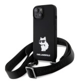 Husa pentru iPhone 15 / iPhone 14 / iPhone 13 - Karl Lagerfeld Silicone Crossbody (KLHCP15SSCBSCNK) - Choupette