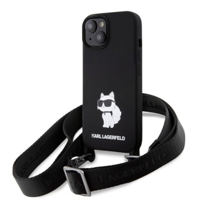 Husa pentru iPhone 15 / iPhone 14 / iPhone 13 - Karl Lagerfeld Silicone Crossbody (KLHCP15SSCBSCNK) - Choupette foto