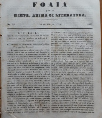 Foaia pentru minte, inima si literatura, nr. 25, 1853, Brasov, Redactor Iacob Muresanu foto