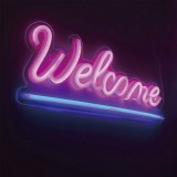 Lampă LED Neon, Model &quot;Welcome&quot;, Culoare Roz și Bleu, Dimensiune 41x16 cm, Alimentare USB, Oem