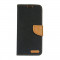 Husa Carte Fancy Canvas pentru Samsung Galaxy S20 FE, Inchidere Magnetica, Negru/Maro