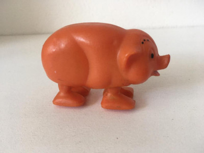 * Figurina porc, vintage, plastic, picioare mobile, 9x5cm, colectie foto