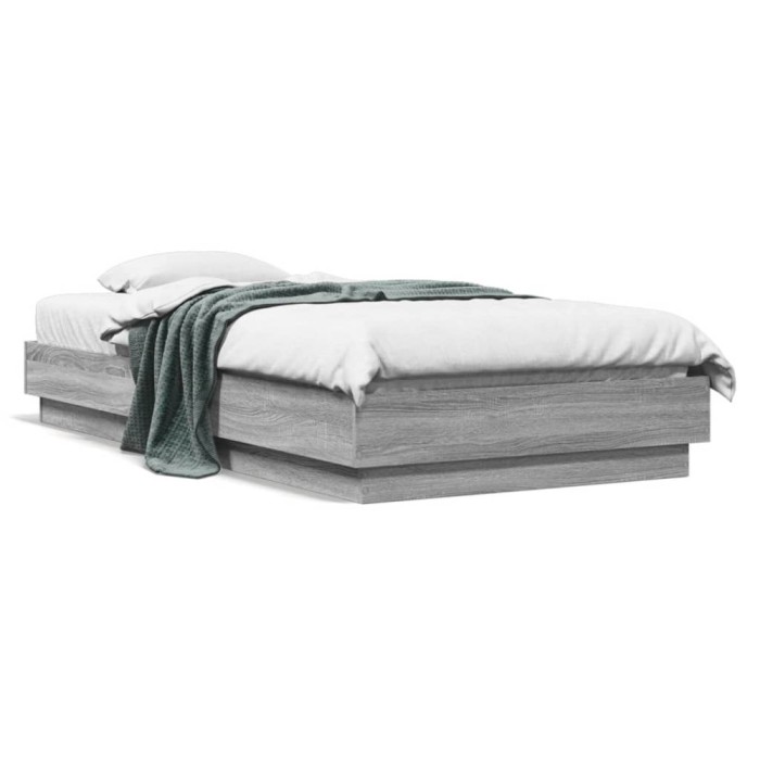 vidaXL Cadru de pat cu lumini LED, gri sonoma, 90x190 cm 839544