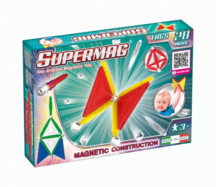 Set de constructie magnetic de baza Supermag Tags, 28 piese