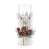Candela Craciun lemn sticla 20x15x38 cm