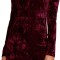 ivimos Rochie mini de iarna din catifea zdrobita pentru femei, cu maneci lungi, cu umar rece, cu gat inalt, mini rochie visiniu X-Large