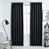 VidaXL Draperii opace cu c&acirc;rlige, 2 buc., negru, 140 x 245 cm