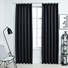 vidaXL Draperii opace cu c&acirc;rlige, 2 buc., negru, 140 x 245 cm