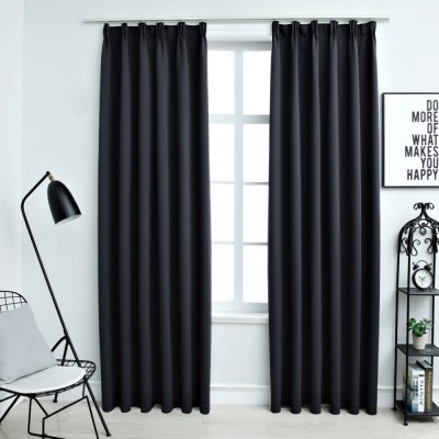vidaXL Draperii opace cu c&amp;acirc;rlige, 2 buc., negru, 140 x 245 cm foto
