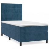 Cumpara ieftin Pat box spring cu saltea, albastru inchis, 80x200 cm, catifea