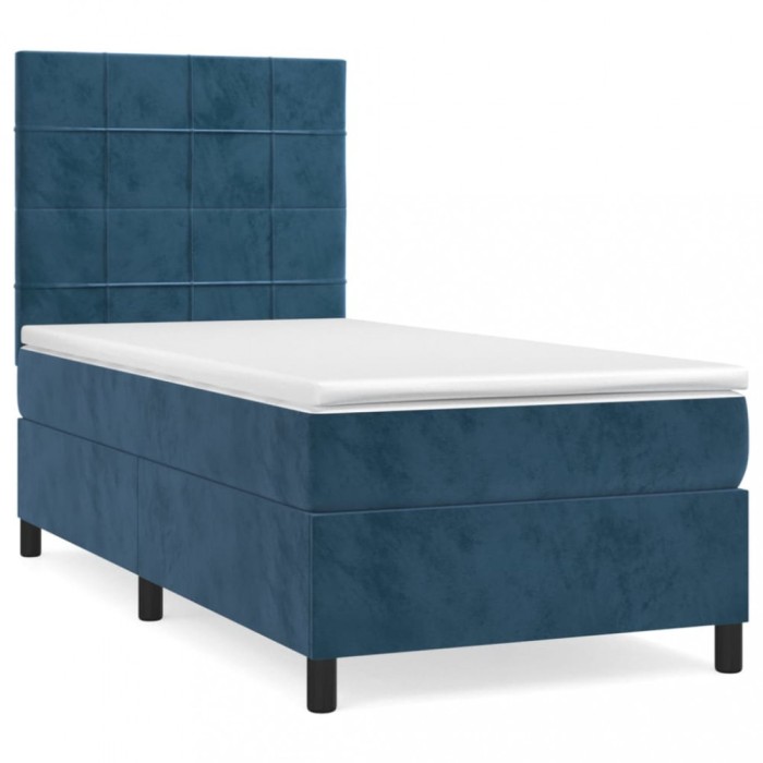 Pat box spring cu saltea, albastru inchis, 80x200 cm, catifea