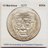 Cumpara ieftin 483 Finlanda 10 Markkaa 1970 President Paasikivi km 51 argint, Europa