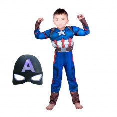 Costum Captain America cu muschi, marimea S, 3-5 ani, masca inclusa foto