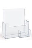 Suport de broșuri din plastic format A5 cu compartiment pentru carti de vizită - suport de prezentare pentru tejghea/birou