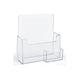 Suport de broșuri din plastic format A5 cu compartiment pentru carti de vizită - suport de prezentare pentru tejghea/birou