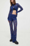 Blugirl Blumarine pantaloni femei, culoarea bleumarin, evazați, medium waist RA4080.J4653