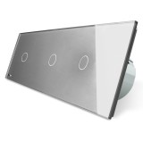 Intrerupator triplu touch Livolo VL-C701/C701/C701-15, gri, sticla, 3 module, 5A, 250V