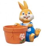 Decoratiune gradina din rasina iepure cu ghiveci pentru flori 17cm Zilan ZTS8075