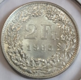 Moneda argint 2 francs 1965 Elveția AUNC, Europa