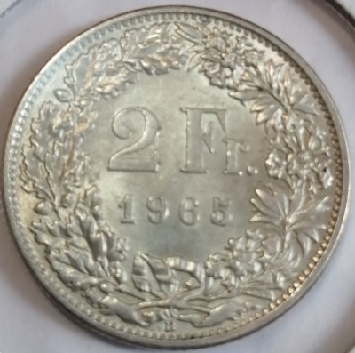 Moneda argint 2 francs 1965 Elveția AUNC foto