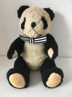 ** Urs panda vechi, vintage (anii 70) mohair, ochi sticla, articulat, 25cm foto