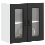 Cumpara ieftin Dulap de bucătărie cu ușă din sticlă &bdquo;Kalmar&rdquo; din lemn negru