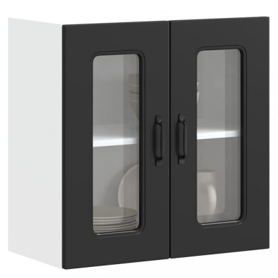 vidaXL Dulap de bucătărie cu ușă din sticlă &amp;bdquo;Kalmar&amp;rdquo; din lemn negru 853668 foto