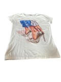 Tricou dama , culoarea alb cu model, marimea XL