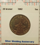 Danemarca 20 kroner 1992 - Silver Wedding Anniversary - km 875 - G011, Europa