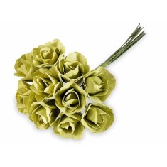 Buchet 10 Trandafiri hartie verde &Oslash; 1,5 cm x 10 H