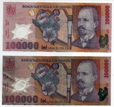 Bancnote 100.000 lei - Rom&amp;acirc;nia, 2001 foto