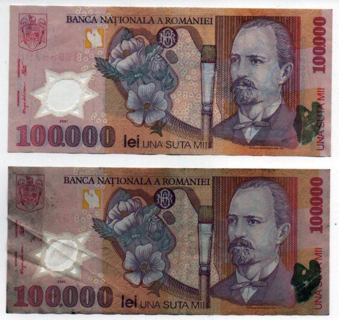 Bancnote 100.000 lei - Rom&acirc;nia, 2001