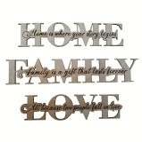 Set decoratiuni, 3 piese &ldquo;Home, Family, Love&rdquo;, mesaj gravat, lemn
